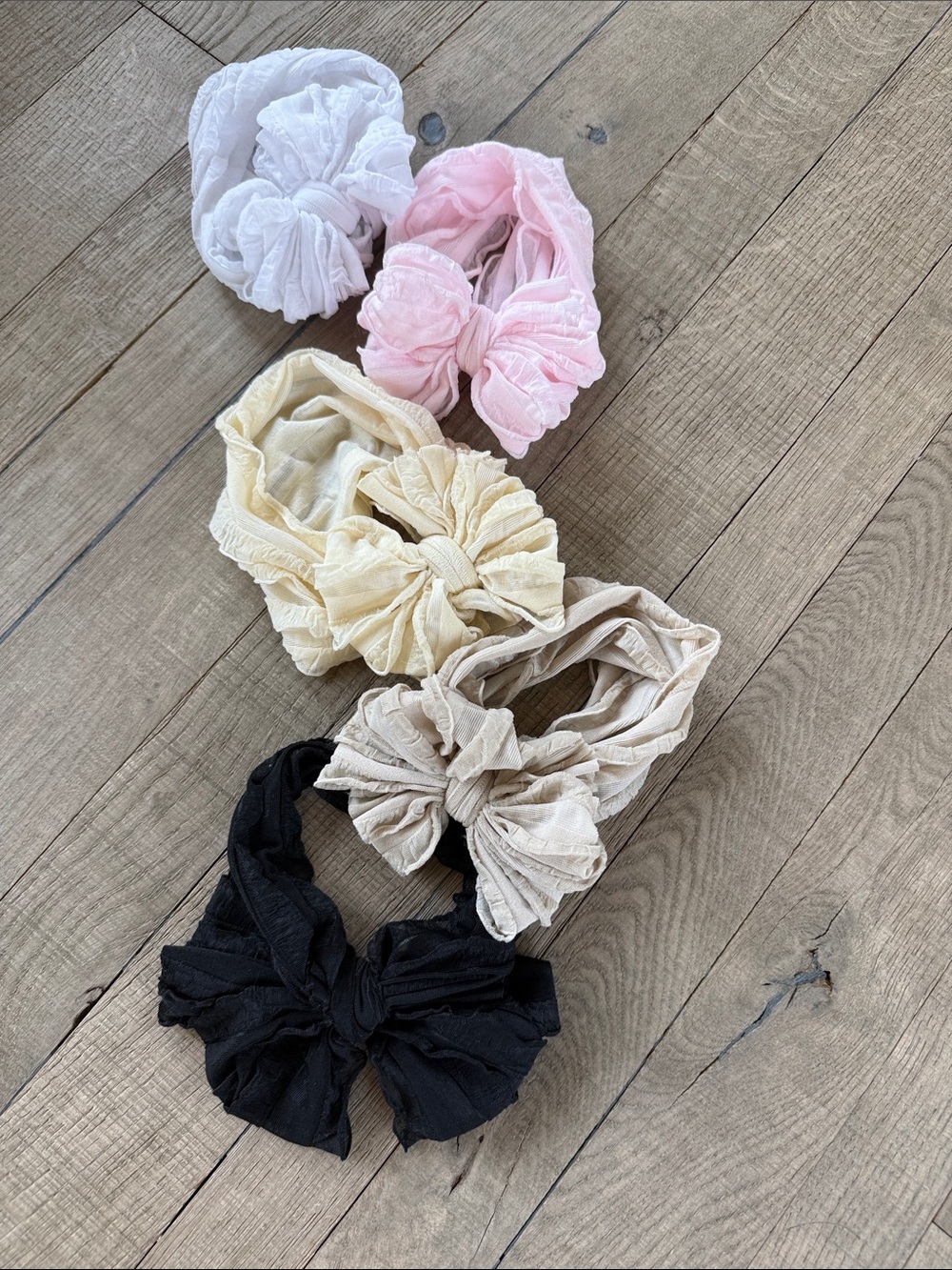 Set of 5 Textured Baby  Bows - White, Pink, Yellow, Beige, Black